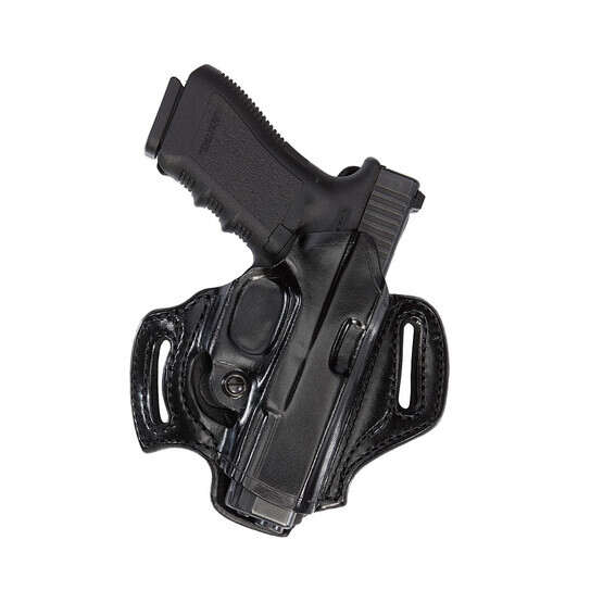 Aker Leather Flatsider XR-13 Open Top Belt Slide Right Hand Holster for Glock 19/23 features cowhide material